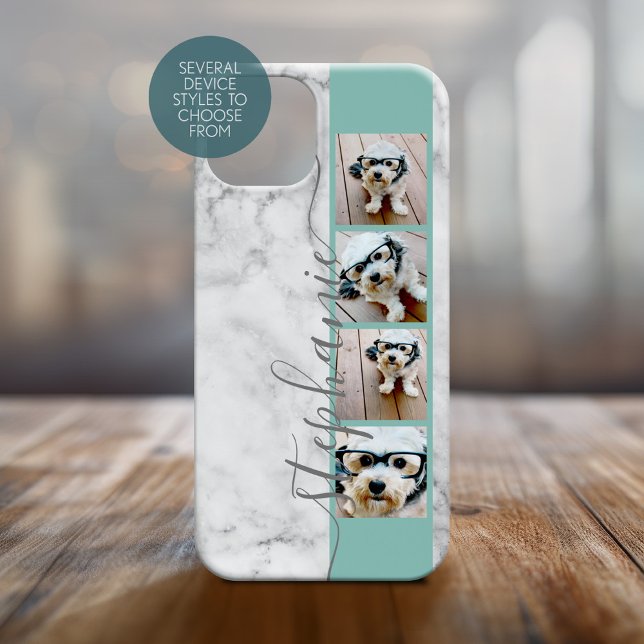 Impressão de Mármore Falso - 4 Fotos Fonte manuscr (Personalized Phone Case with Custom Text and Trendy Design)