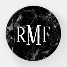 Impressão de mármore preto com 3 letras monograma 