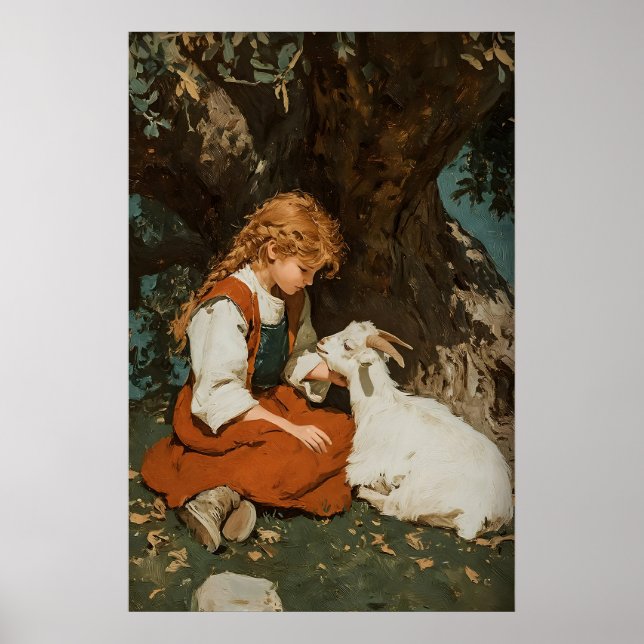 Impressão de Menina e Cabra, Arte Antiga para Impr (Frente)