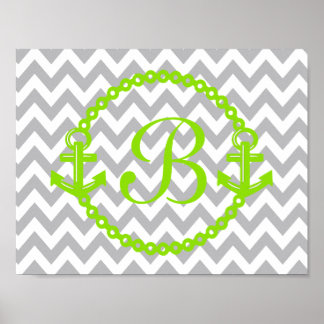 Impressão de Monograma de Âncora Verde Chevron
