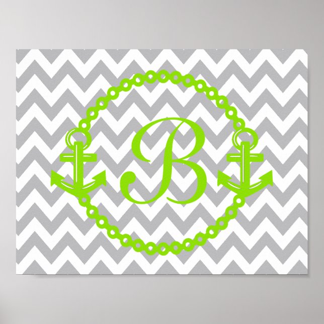 Impressão de Monograma de Âncora Verde Chevron (Frente)