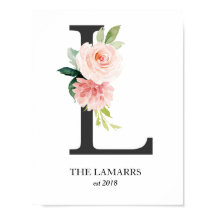 Impressão de Monograma, Letra Floral L, Casamento,