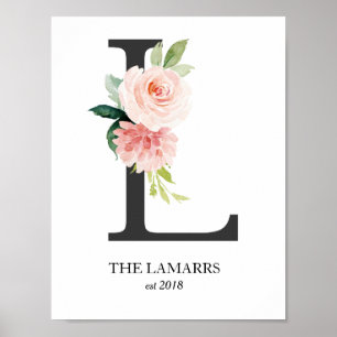 Impressão de Monograma, Letra Floral L, Casamento,
