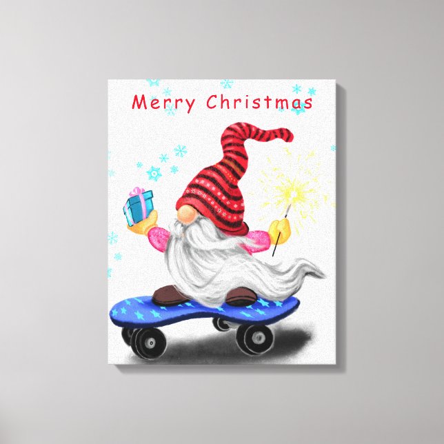 Impressão de Natal em Tela Gnome de Patins com Pre (Frente)