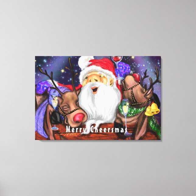 Impressão de Natal em Tela Papai Noel e Renas (Frente)