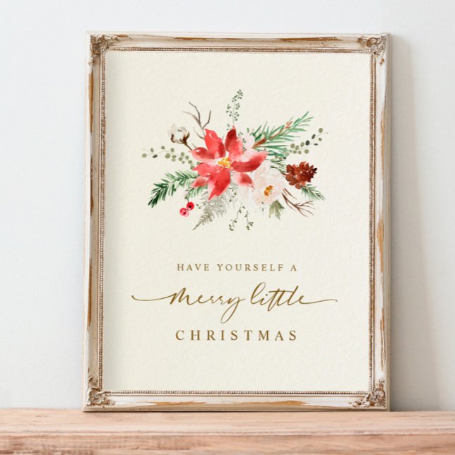 Impressão de Natal Imprimível Boho Greenery Elegan (Printable Christmas Gift - Boho Elegant Holiday Print with poinsettia and greenery foliage)