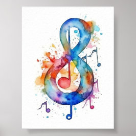 Impressão de nota de música de aquarela