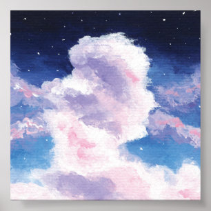 Impressão de Nuvens Azuis e Rosa, Papel Poster de 