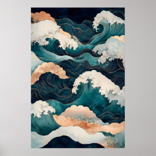 Impressão de Onda do Oceano Japonês Estilo Ukiyo-e