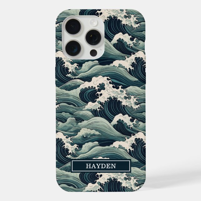 Impressão de Ondas Japonesas Monogramada (Verso)