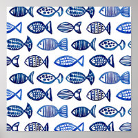 Impressão de padrão de peixe azul de aquarela. Art
