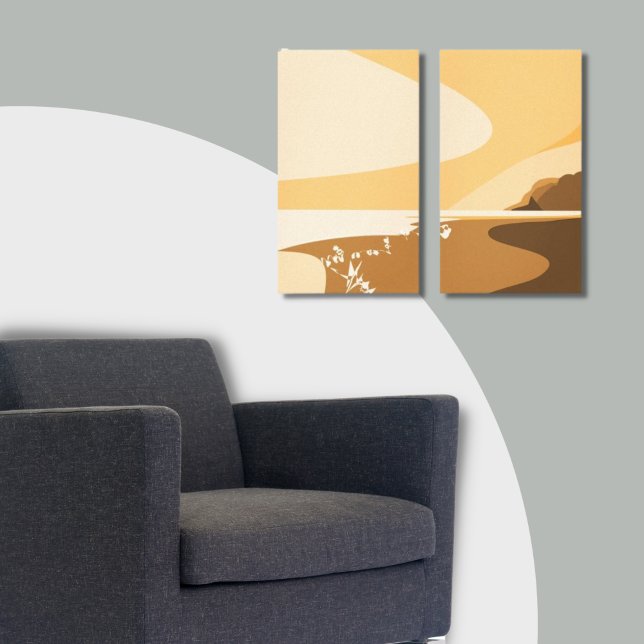 Impressão de paisagem digital solar de praia (Sunset Orange Digital Beach Seascape Canvas Print, Gray and Orange Decor)