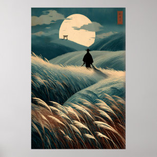 Impressão de Paisagem Japonesa Colinas ao Luar, Po