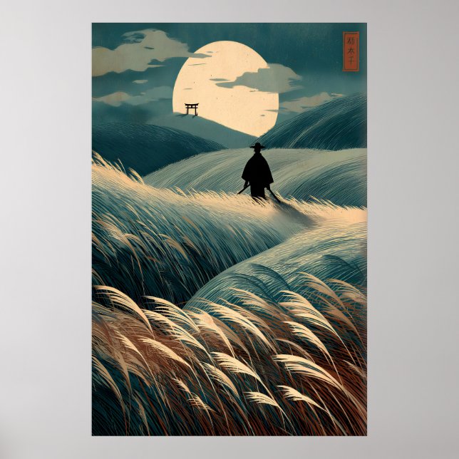 Impressão de Paisagem Japonesa Colinas ao Luar, Po (Frente)