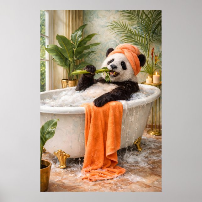 Impressão de Panda Tomando Banho, Maximalista Trop (Frente)