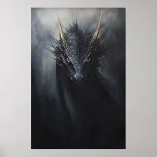 Impressão de parede de dragão preto, goblincore so