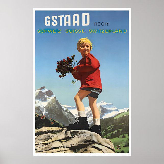 Impressão de parede de Gstaad Suíça Poster de esqu (Frente)