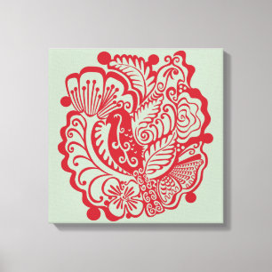 Impressão de Pássaros no Jardim (Vermelho no Sábio