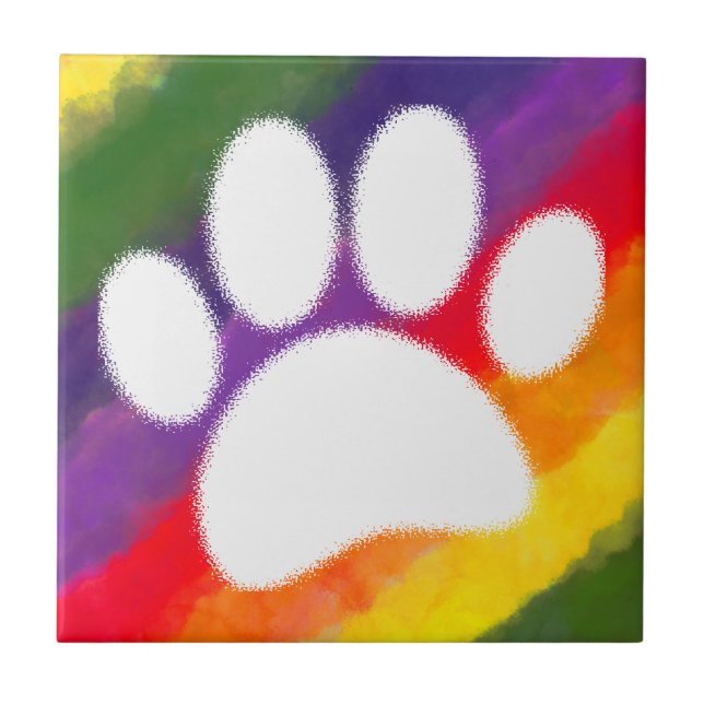 Impressão de Pata de Cachorro Arco-íris Aquarela (Frente)