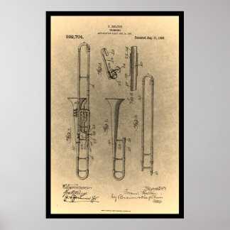 impressão de patente Trombone retrô vintage