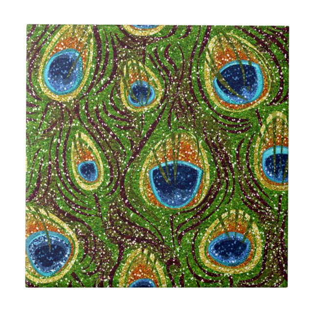 Impressão de Penas de Pavão Coloridas (Frente)