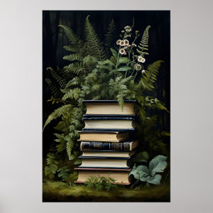 Impressão de Pilha de Livros de Samambaia Floral, 