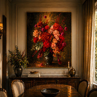 Impressão de pintura a óleo de vibrante bouquet fl