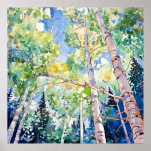 Impressão de pintura de aquarela florestal