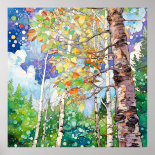 Impressão de pintura de aquarela florestal