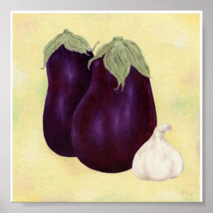 impressão de pintura de beringelas e alho
