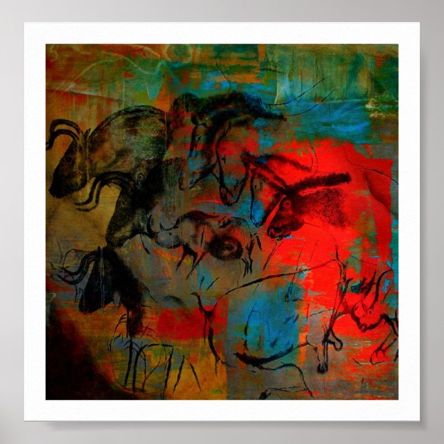 Impressão de pintura de cavalos e bovinos (Frente)