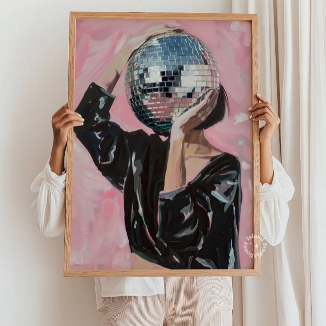 Impressão de Pintura de Garota Disco (Disco Girl Painting Print – Retro Glam Wall Art, Trendy Disco Aesthetic Poster, Funky Feminine Decor)