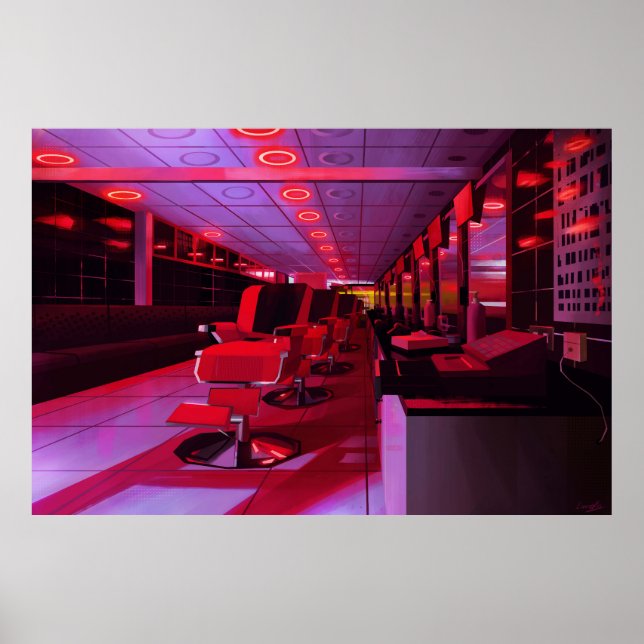 Impressão de pintura digital de barbearia neon (Frente)
