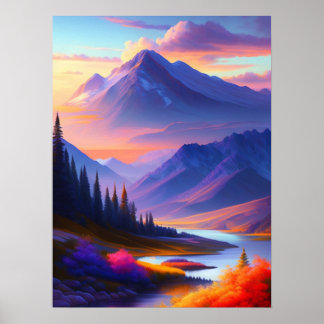 Impressão de pintura digital de paisagem solar vib