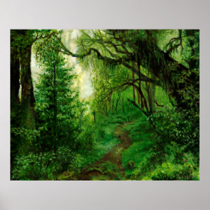 Impressão de Pintura na Floresta Verde de Verão po