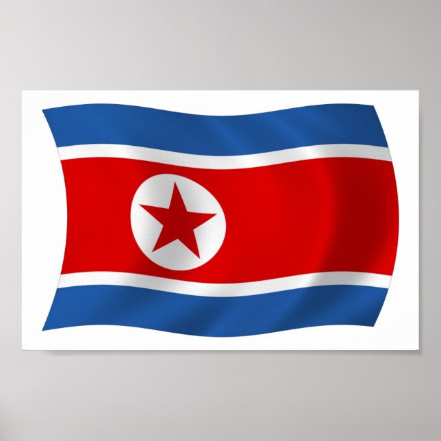 Impressão de Poster da Bandeira da Coreia do Norte (Frente)