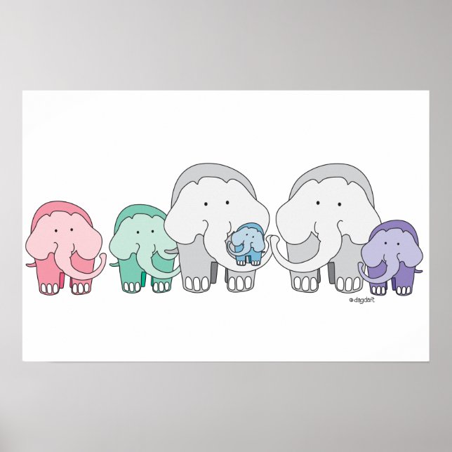 Impressão de Poster da Família Elefante (Frente)