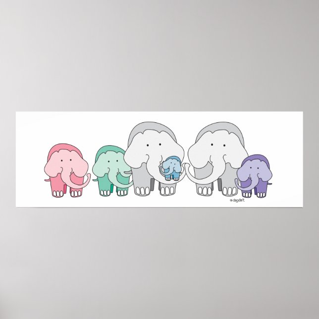 Impressão de Poster da Família Elefante (Frente)
