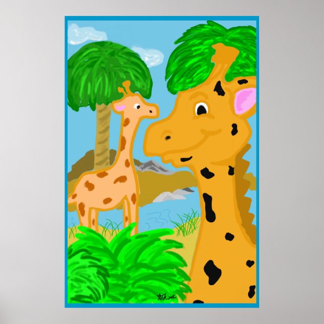 Impressão de Poster da Girafa na Selva (Frente)