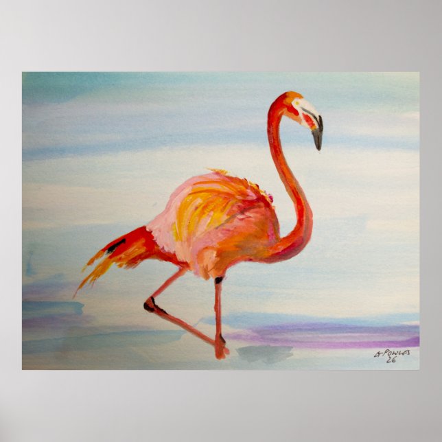 Impressão de Poster de Aquarela Tropical Flamingo  (Frente)