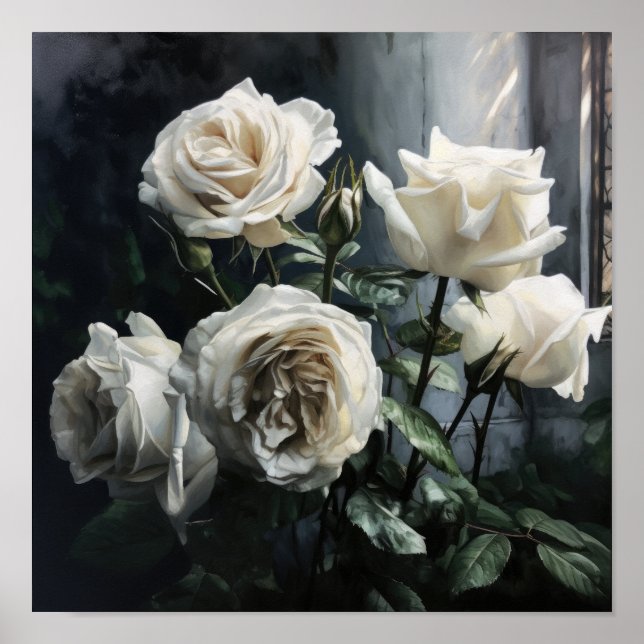Impressão de Poster de Arte Flor de Rosas Brancas (Frente)