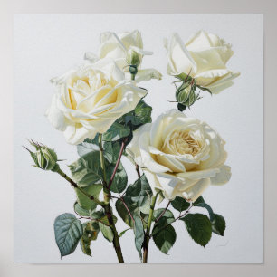 Impressão de Poster de Arte Flor de Rosas Brancas