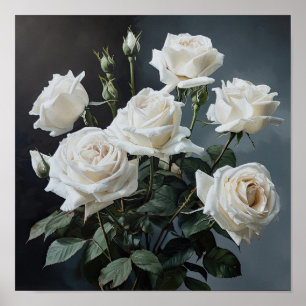 Impressão de Poster de Arte Flor de Rosas Brancas