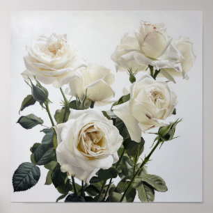 Impressão de Poster de Arte Flor de Rosas Brancas