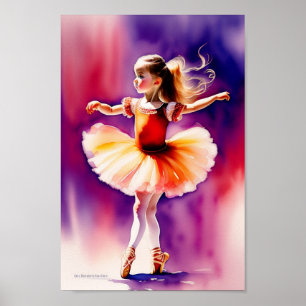 impressão de pôster de bailarina pequena em aquare