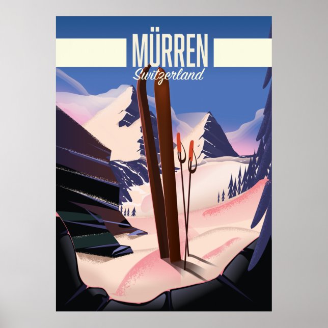 Impressão de poster de esqui Murren Suiça. (Frente)