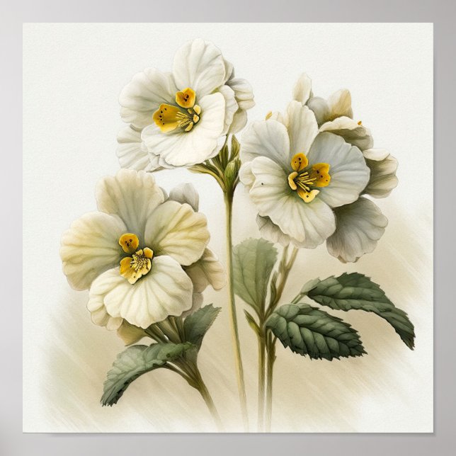 Impressão de Poster de Flores de Primrose Branca (Frente)