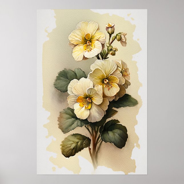 Impressão de Poster de Flores de Primrose Branca (Frente)
