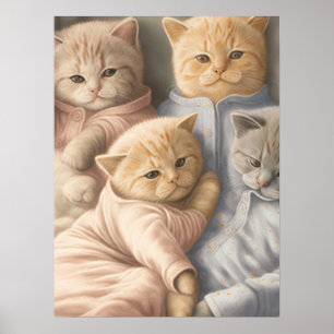 Impressão de pôster de gatinhos de pijama