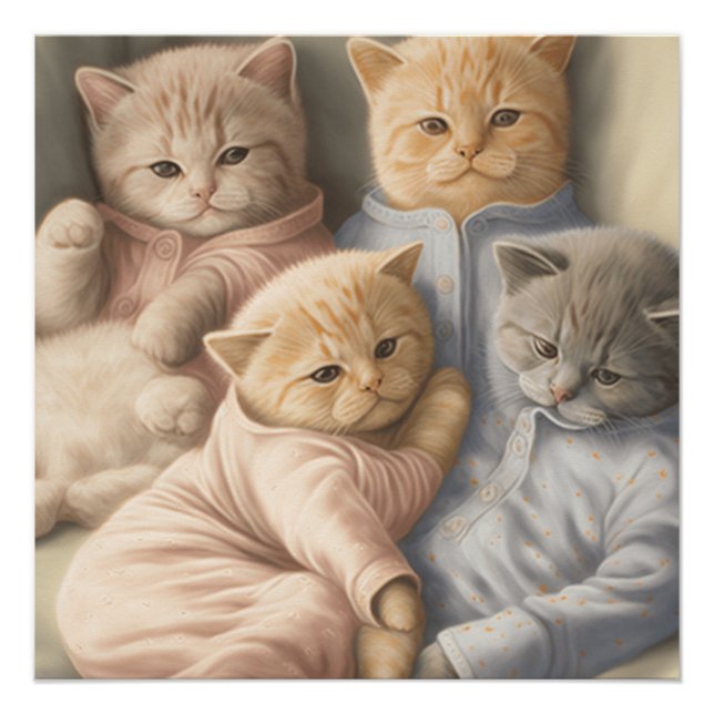 Impressão de pôster de gatinhos de pijama (Frente)